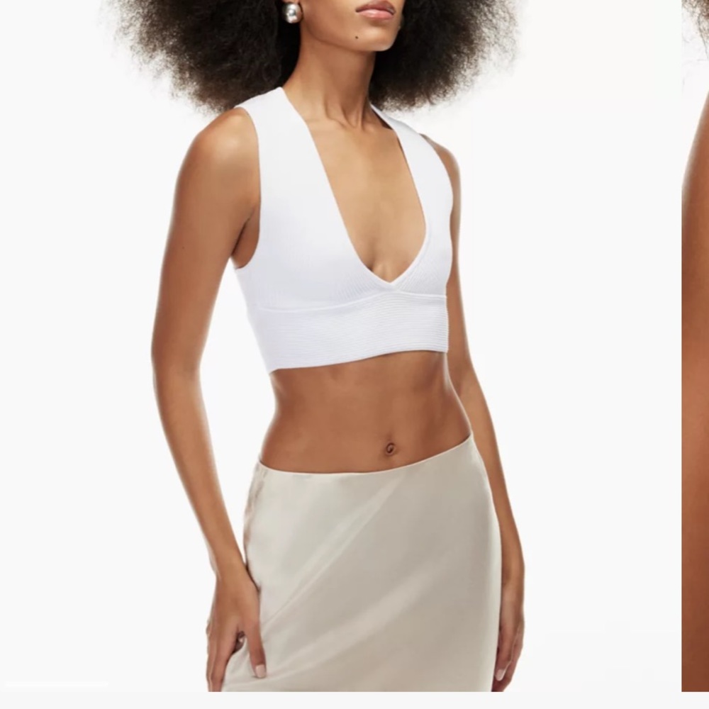 Aritzia Babaton White V Neck Crop Top